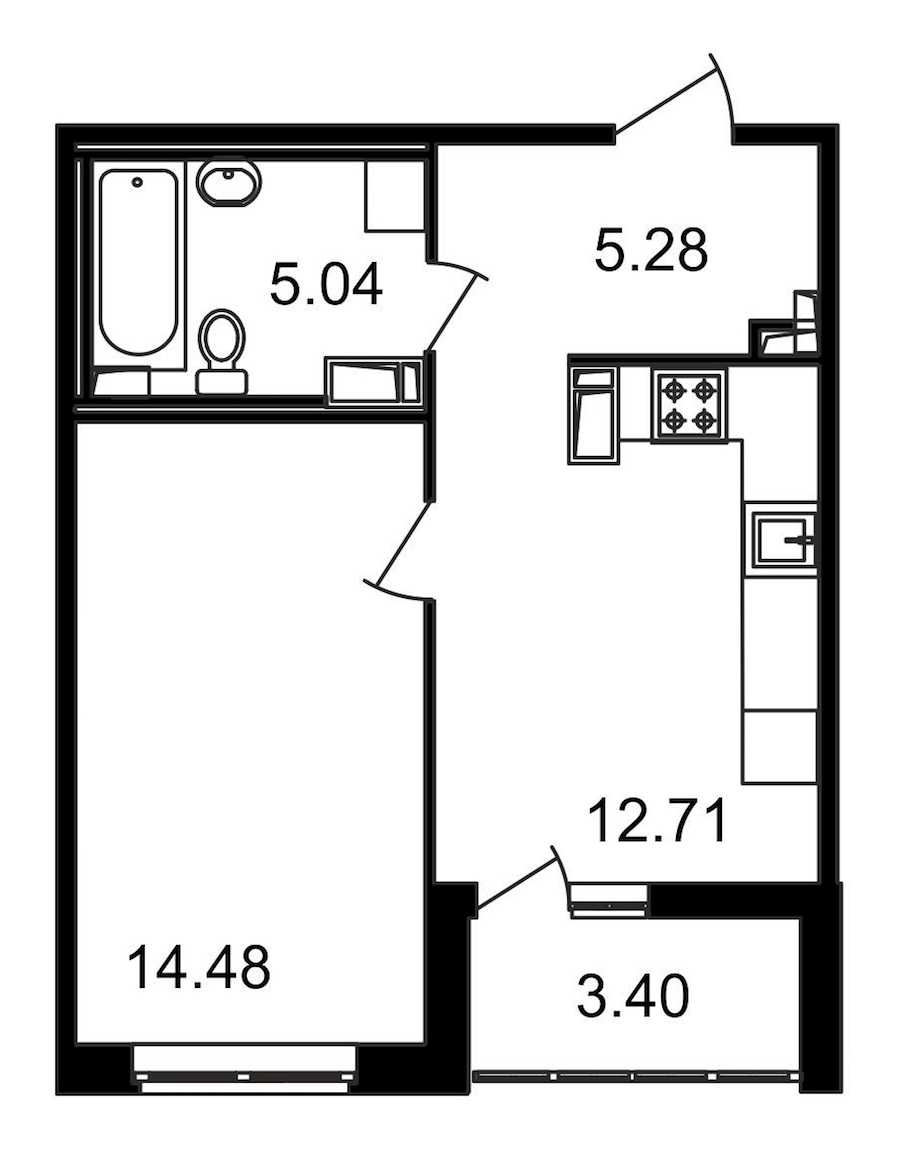 Однокомнатная квартира в : площадь 40.91 м2 , этаж: 2 – купить в Санкт-Петербурге